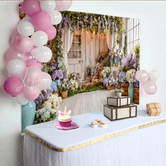 Lofaris Rustic Floral Photography Backdrop with Purple Hydrangeas and Wisteria Elegant Studio Background for Spring Photoshoot