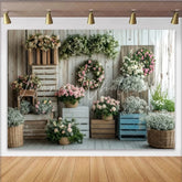 Lofaris Rustic Floral Photography Backdrop with Roses and Wood Crates Elegant Flower Wall Decor for Professional Portrait