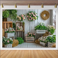 Lofaris Rustic Floral Photography Backdrop with White Wood and Pink Roses Elegant Studio Background for Spring Photoshoot and Event Decor