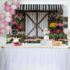 Lofaris Rustic Flower Shop Photography Backdrop with Barn Door Charming Studio Background for Portraits and Events