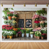 Lofaris Rustic Flower Shop Photography Backdrop with Welcome Sign Floral Decor and White Brick Wall Background for Photoshoot