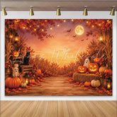 Lofaris Rustic Halloween Backdrop with Jack-o’-lanterns Ghosts and Black Cat Autumn Fall Leaves Photography Background for Party Decor
