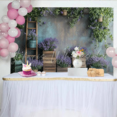 Lofaris Rustic Lavender Floral Photography Backdrop with Wooden Crates and Green Vines Natural Studio Background for Portrait Photoshoot