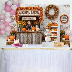 Lofaris Rustic Pumpkin Patch Autumn Backdrop for Thanksgiving Vintage Farmhouse Barn Wood Background for Photo Studio