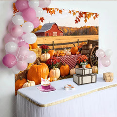 Lofaris Rustic Red Barn Autumn Harvest Backdrop Pumpkins and Fall Leaves Farmhouse Photo Background for Fall Party Decor