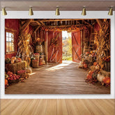 Lofaris Rustic Red Barn Autumn Photography Backdrop with Pumpkins and Hay Harvest Season Photo Background for Fall Festival Decor
