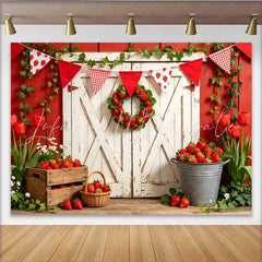 Lofaris Rustic Red Barn Strawberry Farm Photography Backdrop Fresh Fruit Theme Photo Background for Spring Summer Party Decor