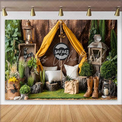 Lofaris Rustic Safari Adventure Tent Birthday Cake Smash Backdrop Wild One Jungle Theme Party Decor