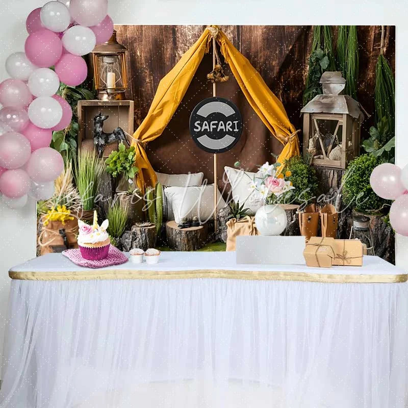 Lofaris Rustic Safari Adventure Tent Birthday Cake Smash Backdrop Wild One Jungle Theme Party Decor