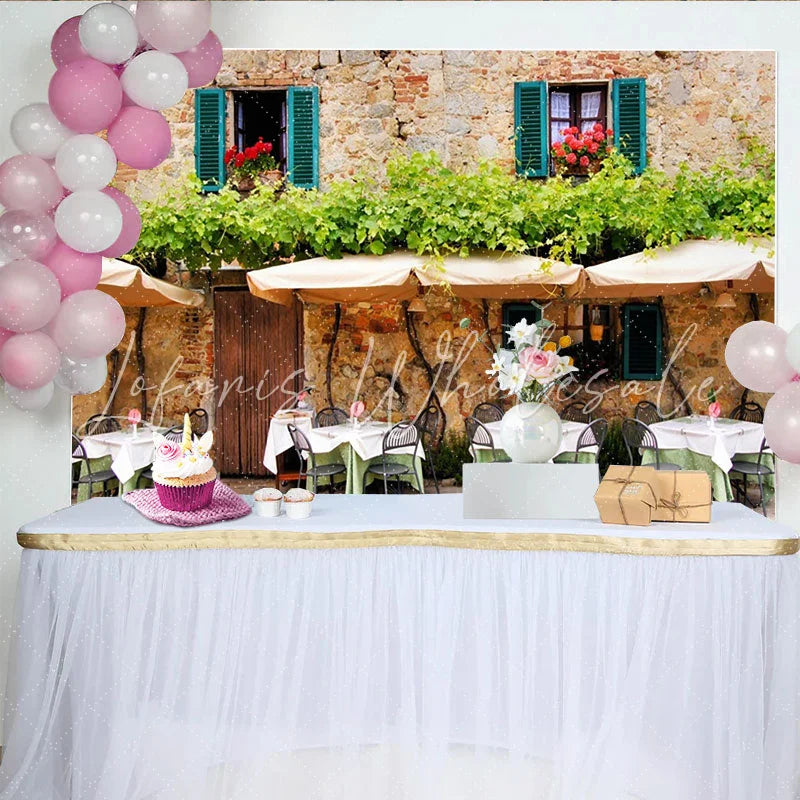 Lofaris Rustic Stone Wall Cafe Architecture Photography Backdrop with Green Vines European Outdoor Scene Background for Studio Photoshoot