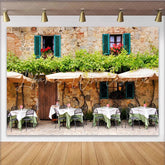 Lofaris Rustic Stone Wall Cafe Architecture Photography Backdrop with Green Vines European Outdoor Scene Background for Studio Photoshoot