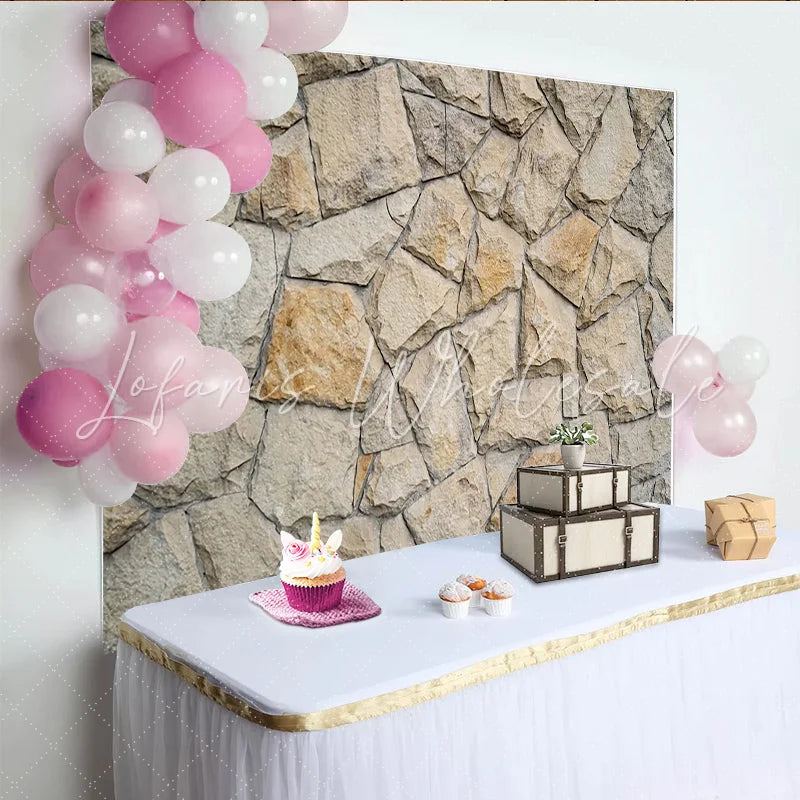 Lofaris Rustic Stone Wall Photography Backdrop with Natural Beige Texture Versatile Photo Background for Studio Portrait