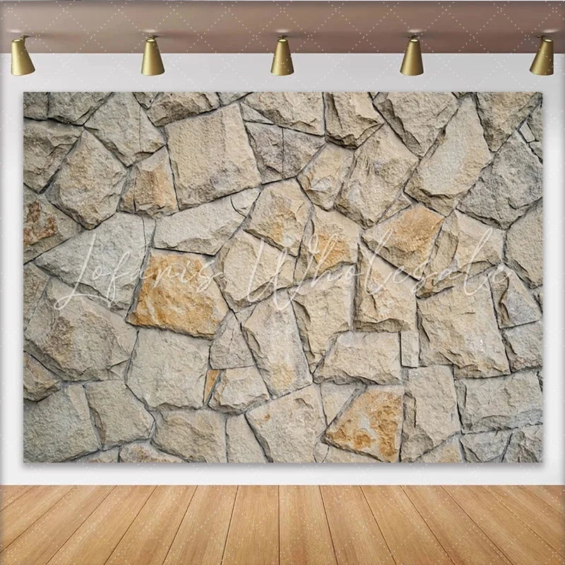 Lofaris Rustic Stone Wall Photography Backdrop with Natural Beige Texture Versatile Photo Background for Studio Portrait