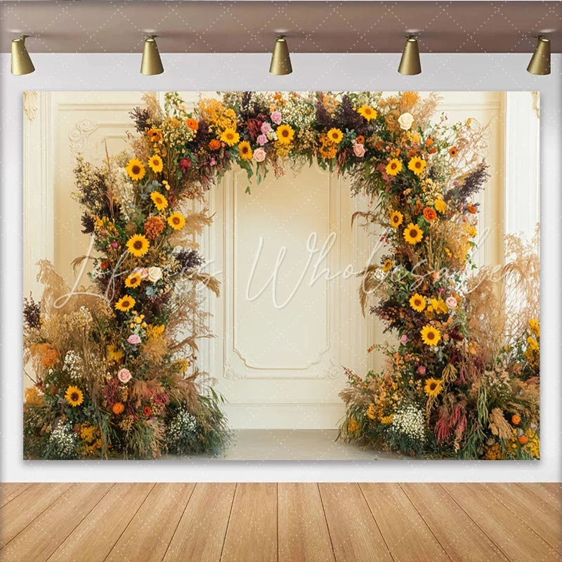 Lofaris Rustic Sunflower and Pampas Grass Floral Arch Party Backdrop Bohemian Wedding or Fall Photo Shoot