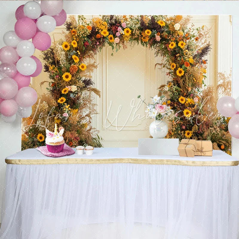 Lofaris Rustic Sunflower and Pampas Grass Floral Arch Party Backdrop Bohemian Wedding or Fall Photo Shoot