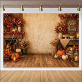 Lofaris Rustic Thanksgiving Backdrop with Fireplace Autumn Leaves and Pumpkins Give Thanks Harvest Photography for Fall Party Decor