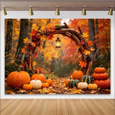 Lofaris Rustic Thanksgiving Photography Backdrop with Pumpkins and Fall Leaves Enchanting Forest Background for Autumn Party Decor