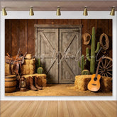 Lofaris Rustic Western Barn Photography Backdrop Hay Bales and Cacti Country Farm Photo Background for Studio Portrait and Event Decor