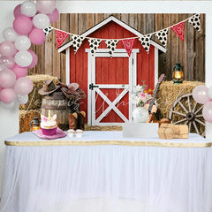 Lofaris Rustic Western Barn Photography Backdrop with Hay Bales and Bunting Cowboy Boots and Hat Photo Background for Studio Photoshoot