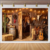 Lofaris Rustic Western Barn Photography Backdrop with Horse and Hay Bales Cowboy Theme Studio Background for Photoshoot