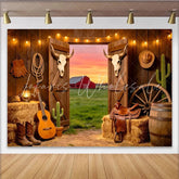 Lofaris Rustic Western Barn Photography Backdrop with Open Doors Scenic Sunset Red Barn Background for Studio Photoshoot