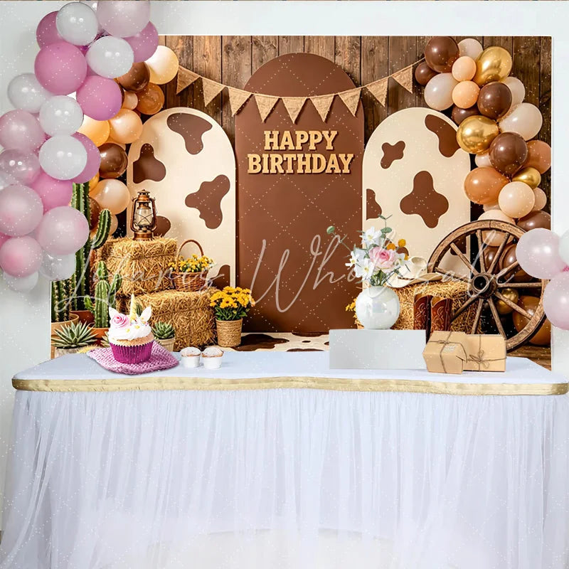 Lofaris Rustic Western Birthday Backdrop with Cowboy Theme Balloons and Cacti Farmhouse Style Photo Background for Party Decoration