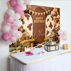 Lofaris Rustic Western Birthday Backdrop with Cowboy Theme Balloons and Cacti Farmhouse Style Photo Background for Party Decoration