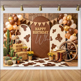 Lofaris Rustic Western Birthday Backdrop with Cowboy Theme Balloons and Cacti Farmhouse Style Photo Background for Party Decoration