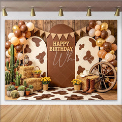 Lofaris Rustic Western Birthday Backdrop with Cowboy Theme Balloons and Cacti Farmhouse Style Photo Background for Party Decoration