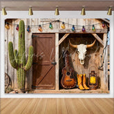 Lofaris Rustic Western Cactus and Guitar Party Backdrop Cowboy Themed Birthday Celebration Decor