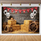 Lofaris Rustic Western Cowboy Birthday Backdrop with Red Bandana Hay Bales and Cow Print Balloons Photo Background for Parties