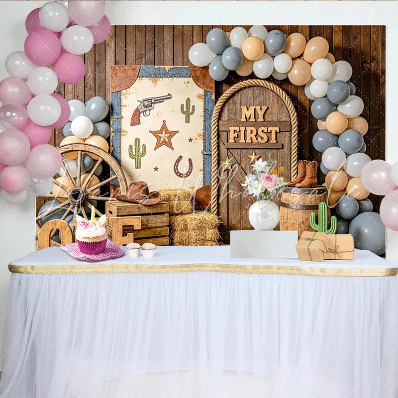 Lofaris Rustic Western First Birthday Backdrop with Wooden ONE Letters and Cowboy Decor Baby Boy Cake Smash Photography Background
