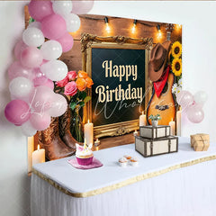 Lofaris Rustic Western Happy Birthday Backdrop with Cowboy Boots Guitar and Cactus Wood Wall Photography Background for Party Decor