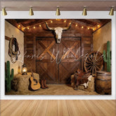 Lofaris Rustic Western Photography Backdrop with Barn Doors and Bull Skull Cowboy Theme Studio Background for Photoshoot