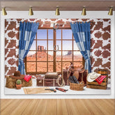Lofaris Rustic Western Photography Backdrop with Desert Window and Cowboy Decor Vintage Cowboy Theme Background for Studio Photoshoots