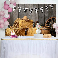 Lofaris Rustic Western Photography Backdrop with Hay Bales and Cowboy Hat Vintage Farm Ranch Photo Booth Background for Studio Shoot