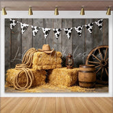 Lofaris Rustic Western Photography Backdrop with Hay Bales and Cowboy Hat Vintage Farm Ranch Photo Booth Background for Studio Shoot