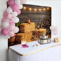 Lofaris Rustic Western Photography Backdrop with Hay Bales and Wagon Wheel Country Theme Studio Background for Photoshoot