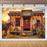 Lofaris Rustic Western Photography Backdrop with Saloon and Horse Desert Sunset Cowboy Background for Studio Photoshoot.
