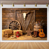 Lofaris Rustic Western Photography Backdrop with Wooden Barn Door and Bull Skull Cowboy Theme Studio Background for Photoshoots