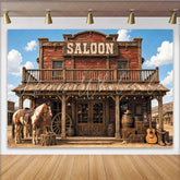Lofaris Rustic Western Saloon Photography Backdrop with Horse and Cowboy Boots Vintage Wood Background for Themed Photoshoot