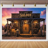 Lofaris Rustic Western Saloon Photography Backdrop with Horse and Sunset Old West Theme Background for Studio Portrait and Party Decor