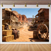 Lofaris Rustic Western Town Photography Backdrop with Saloon and Desert Mountains Vintage Cowboy Photo Background for Studio