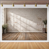 Lofaris Rustic White Brick Wall Wood Floor Photography Backdrop Versatile Studio Background for Professional Portrait