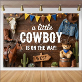 Lofaris Rustic Wood Cowboy Baby Shower Backdrop for Boy Western Theme Party Decor with Bull Skull Boots and Cacti for Photoshoot