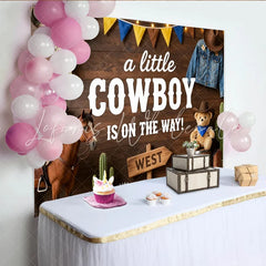 Lofaris Rustic Wood Cowboy Baby Shower Backdrop for Boy Western Theme Party Decor with Bull Skull Boots and Cacti for Photoshoot