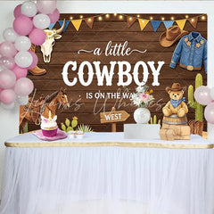 Lofaris Rustic Wood Cowboy Baby Shower Backdrop with Horse Cactus and Teddy Bear Western Party Photo Booth Background Decor