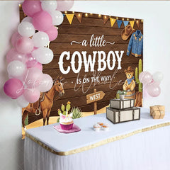 Lofaris Rustic Wood Cowboy Baby Shower Backdrop with Horse Cactus and Teddy Bear Western Party Photo Booth Background Decor