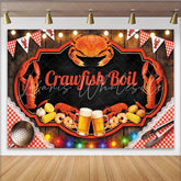 Lofaris Rustic Wood Crawfish Boil Backdrop for Summer Party Red Gingham Seafood Feast Banner for Picnic Decor