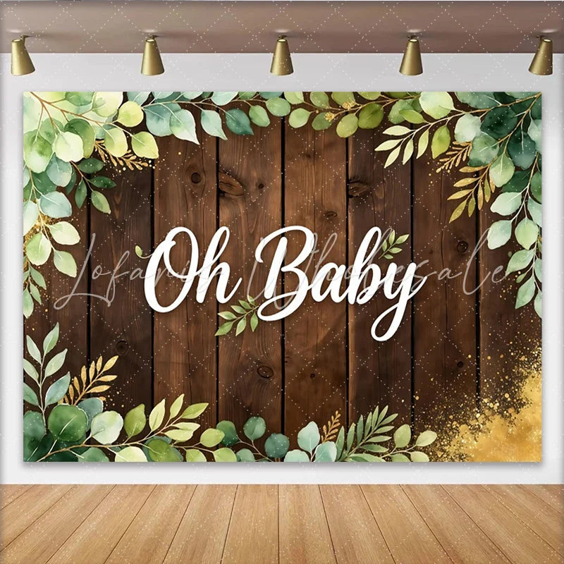 Lofaris Rustic Wood Eucalyptus Oh Baby Shower Backdrop Greenery Foliage Photography Background for Gender Reveal Party Decor